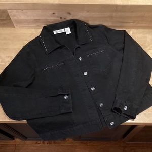 Selene Sport Black Cropped Cotton Jacket w/Sequin Trim Size 14